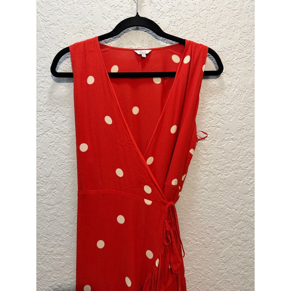 Rails Polka Dot Ruffle Wrap Dress Size Large Red Retro Summer Mini Fall - Picture 2 of 4